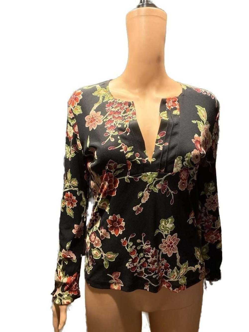 Hilliard & Hanson Floral Long Sleeve V-Neck Top Size S